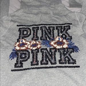 Grey flower sequence pink brand sweater